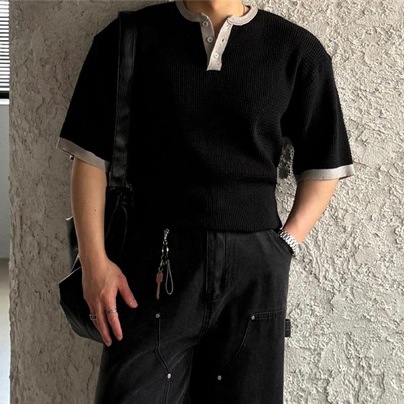 

INCERUN Мужские футболки с коротким рукавом и круглым вырезом, повседневные топы с текстурой стежка S чёрный