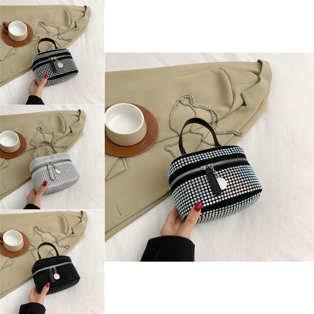 Chic Minimalist Handbag For Women Stylish Fall Bucket Bag With Chain Strap In Black Gray Silver
