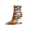 Fashion Kaky's New Pointed Wolf Teeth Leopard Pattern High Heel Large Women's Boots Short Boots Western Boots
