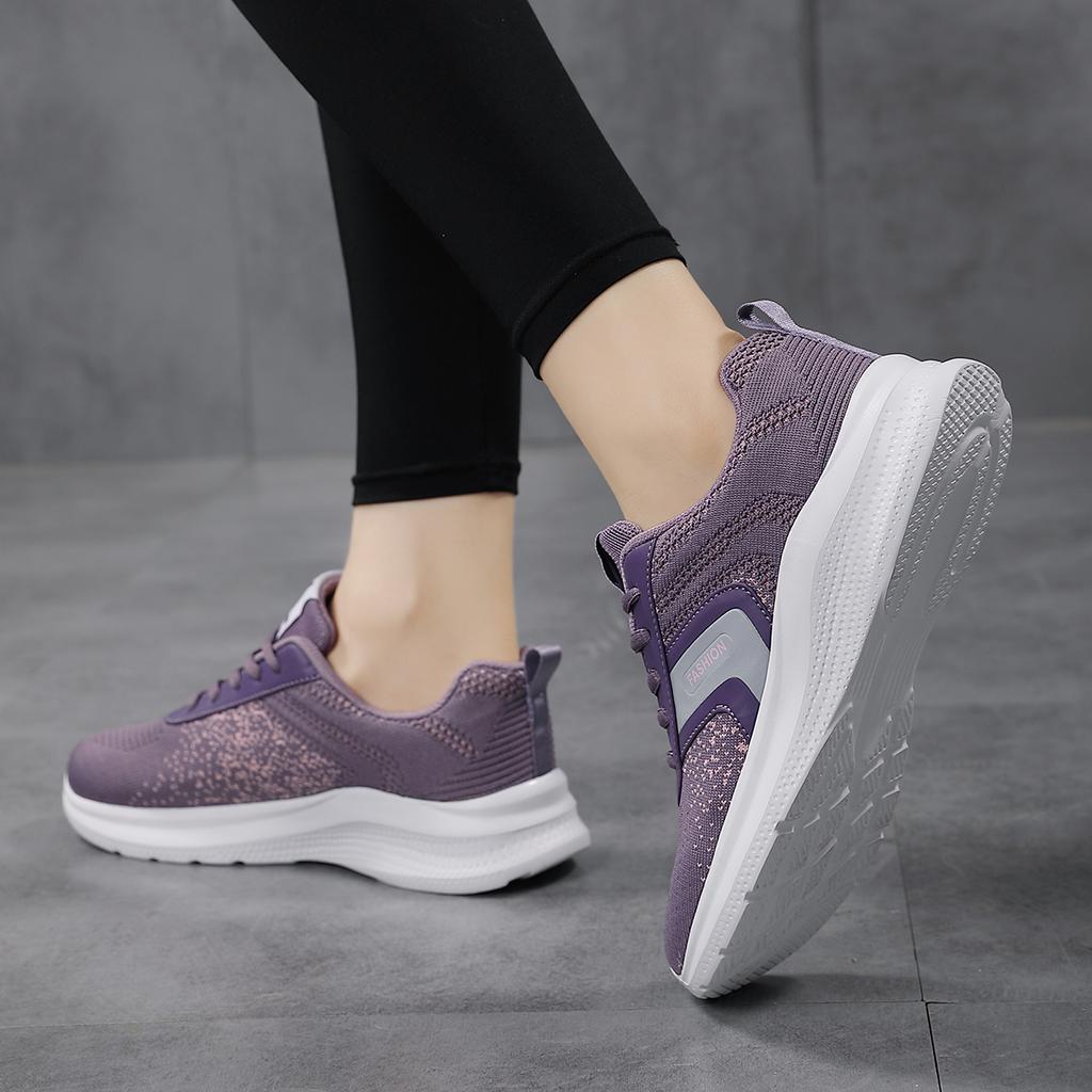 Women Four Seasons Flying Weaving Breathable Running Shoes Lightweight Fitness Casual Sneakers Ladies Soft Non-Slip Jogging Shoe