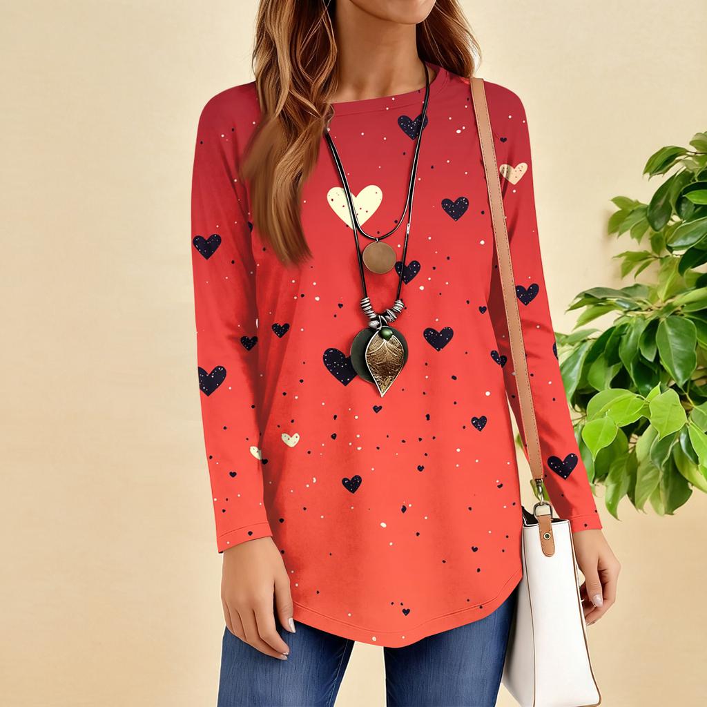 Women's Loose Round Neck Raglan Sleeve Printed Long Sleeve T-Shirt Pullover