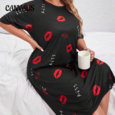 Women's Dress Summer Nightgown Milk Silk Short Sleeve Plus Size Loungewear