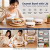 with Lid Enamel Mixing Bowl Chinese Rose Print Instant Noodle Bowl Vintage Enamel Bowl  Camping