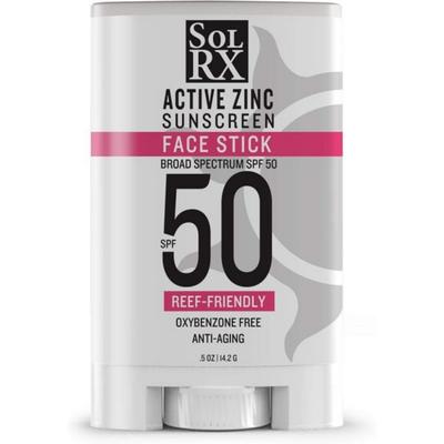 Hawaii Tropic UV Protection Sun Cream SolRX MINERL SPF 50 Face Sunscreen Stick - Zinc Oxide Sunscreen Stick Transparent, Non-greasy