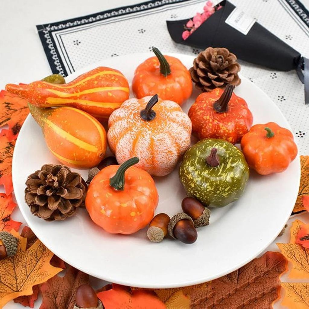 166pcs/set Simulated Pumpkin And Gourd Maple Leaf Fake Pumpkin Simulated Vegetable Wreath Halloween Thanksgiving Decoration
