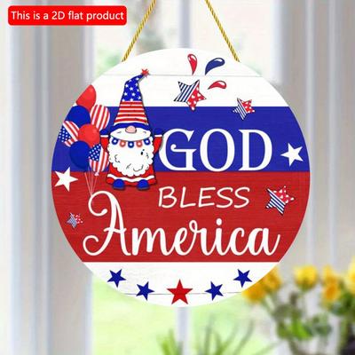 2D Flat 20*20cm1pc God Bless America Cartoon balloon&star&Funny Cartoon Old Man Patterns Decoration Patriotic Theme Independence Day Round Wooden Sign