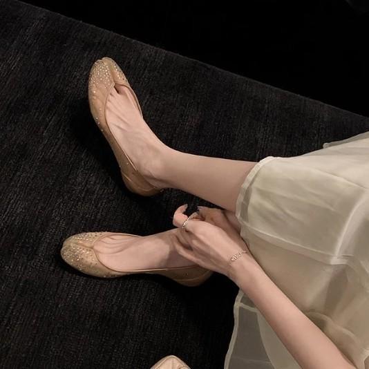 Yuanlitong summer joint model~ red bottom tabi mesh rhinestone inner height increase sub-toe single shoes women's pig's trotters shoes breathable