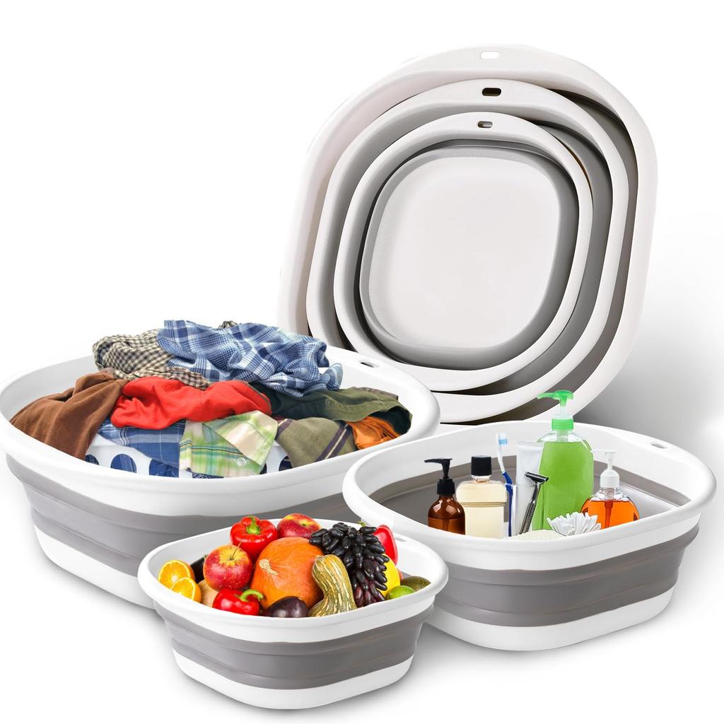 JOYBLISS 3 Pack Collapsible Tub Wash Basin Laundry Baskets Space Saving Storage Container for Dishing Fruit Camping Laundry Hiking Home