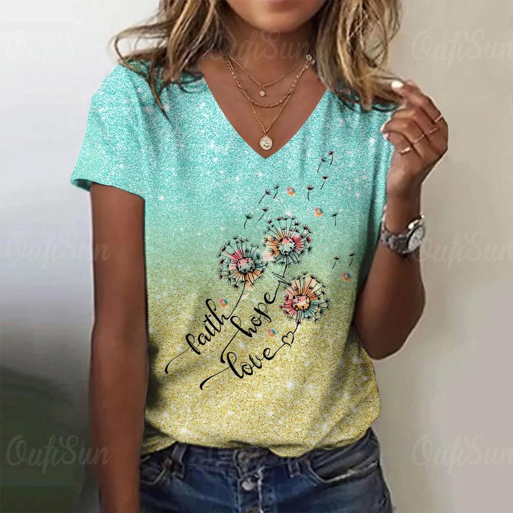 

Summer Latest Women Clothing T-shirt 3D Printing Love Leopard Print Shape Fashion V-neck Design Loose Breathable Short Sleeves XS