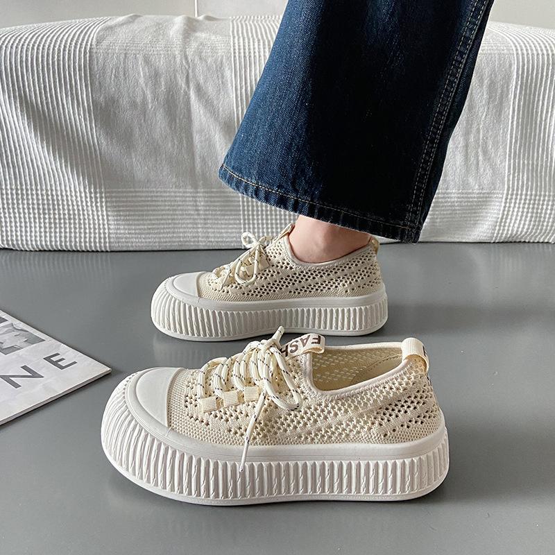 2025 summer new hollow socks shoes breathable student Japanese big head shoes ins tide Korean version of white shoes DT018