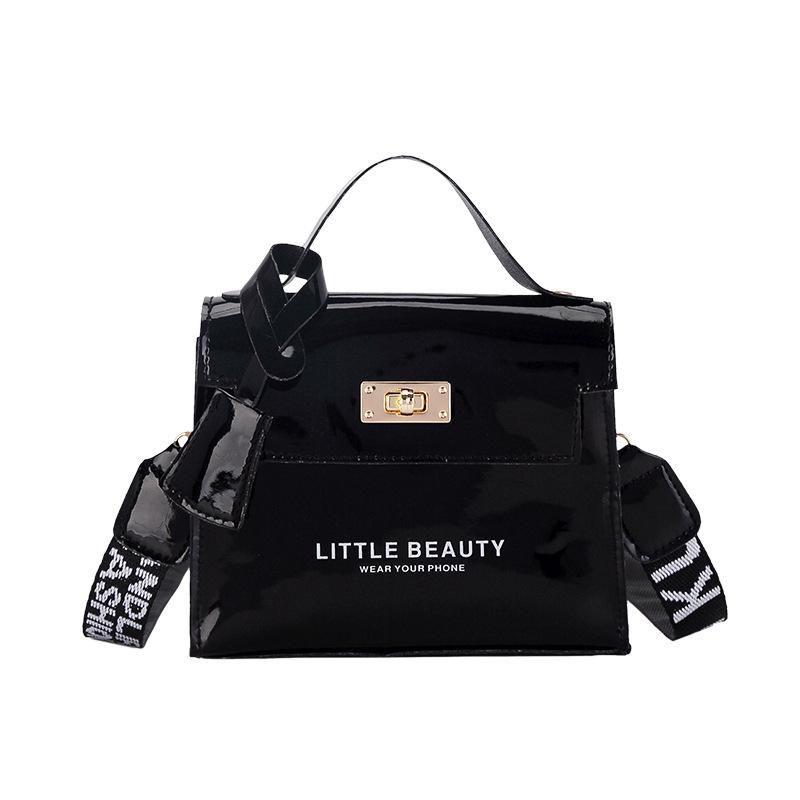 A Women's Platinum Patent Leather Bag, Personalized Printing, One Shoulder Oblique Span, Cool Mobile Phone Change Bag.