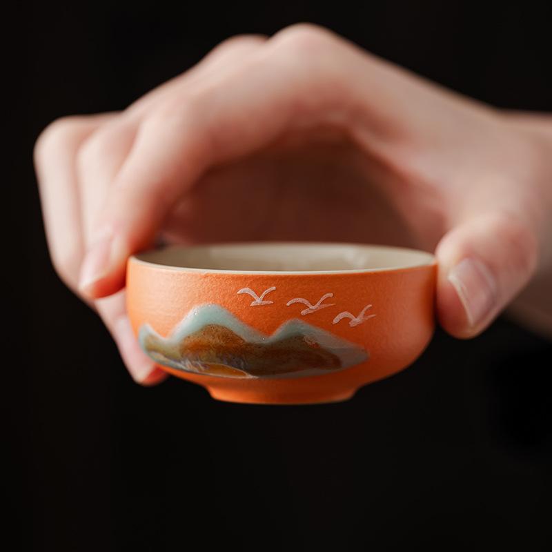 Coarse Pottery Qingshan Master Cup Wanli Mountain and River Gift Box Hand-painted Ceramic Tea Cup Complete Set Gift Box Packaging Tea Set Gift