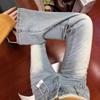 Women's Light Wash Ripped Low Waist Stretch Micro Flare Jeans - Summer 2025 Edition