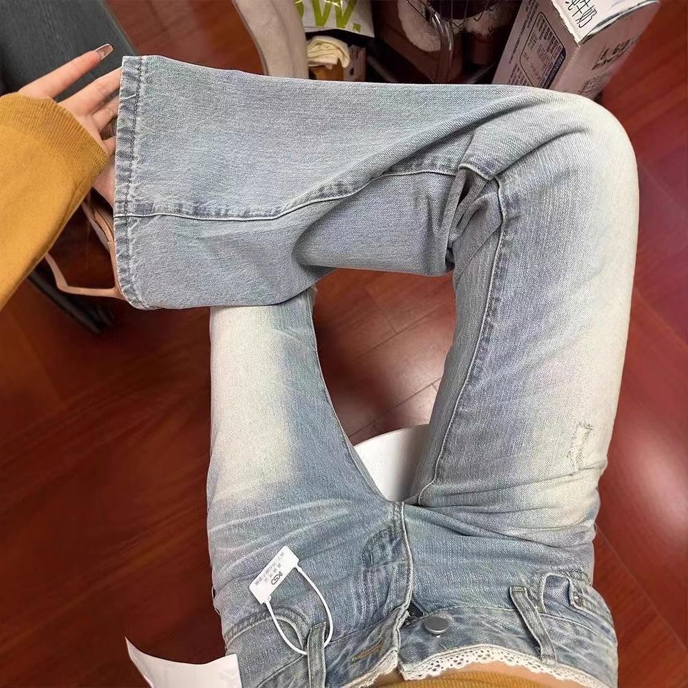 Women's Light Wash Ripped Low Waist Stretch Micro Flare Jeans - Summer 2025 Edition