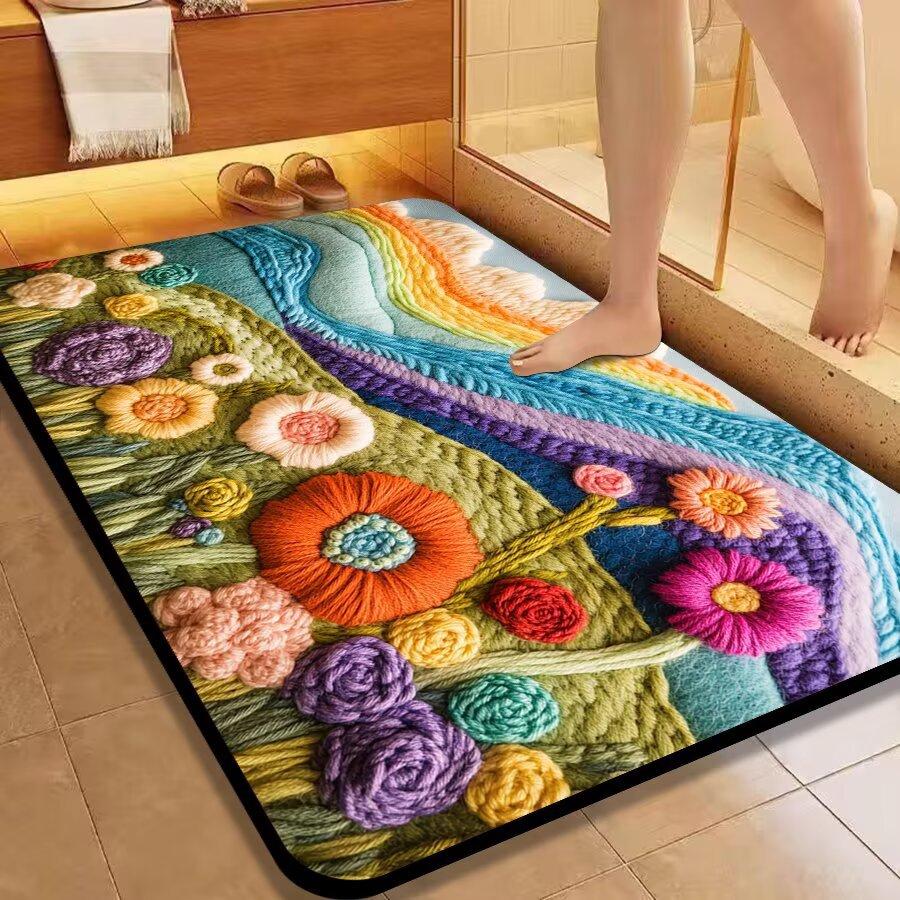 WTEMPO Home Entrance Door Mat 3D Rainbow Flower Carpet Bathroom Toilet Non Slip Foot Mat