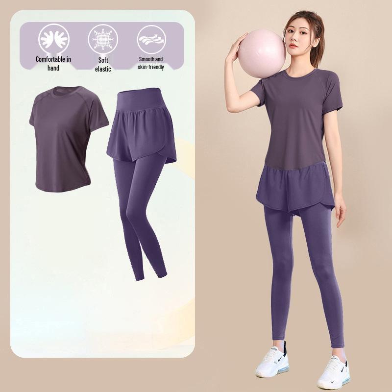 Women's High-End Short-Sleeve Sport T-Shirt & Fitness Set - Breathable, Quick-Drying Yoga and Running Wear