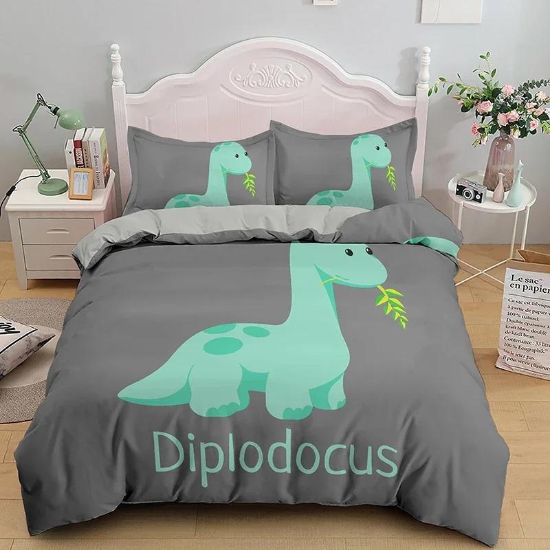 BCartoon Dinosaur Duvet Cover King Queen Size Jurassic World Theme Bedding Set for Kids Boys Ancient Animal Polyester Quilt Cove