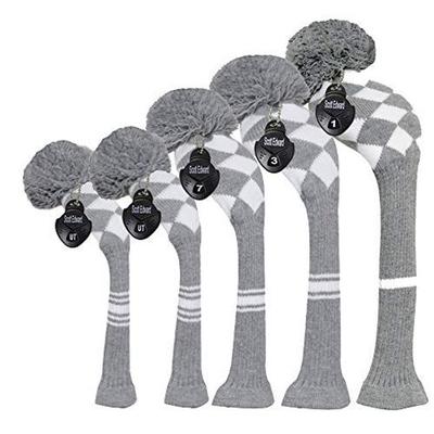 Dark Color Individual Golf Head Cover 5-Piece Set (Grey White Argyles) Sports Outdoors