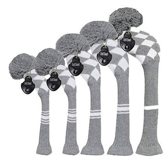 Dark Color Individual Golf Head Cover 5-Piece Set (Grey White Argyles) Sports Outdoors