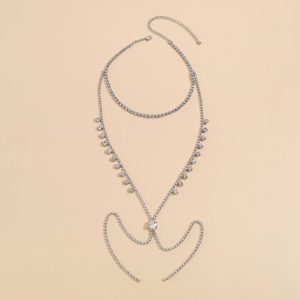 Women European Minimalist Y‑Shaped Long Choker Full Rhinestone Chain Geometric Necklace Jewelry