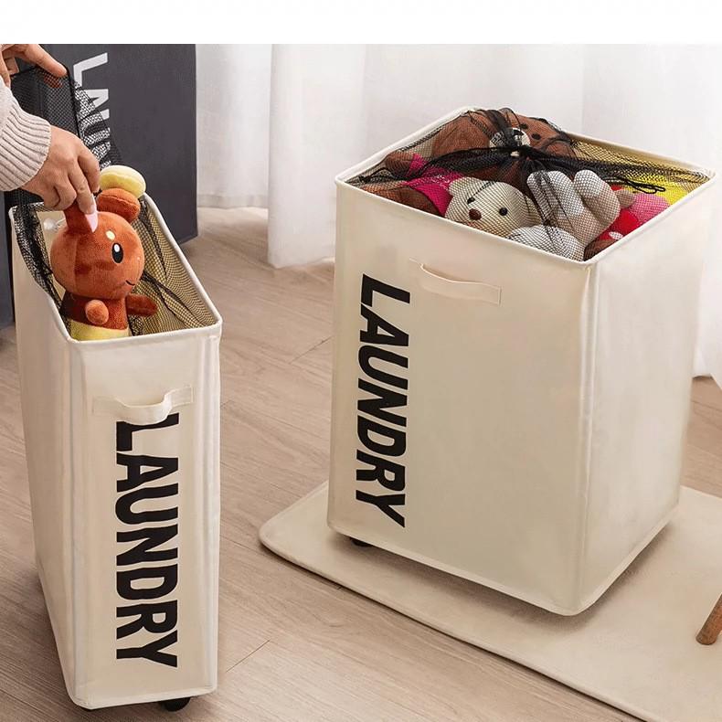 Oxford Cloth Folding Storage Basket with Wheels - Ideal for Laundry, Yoga Mats, and Household Items.