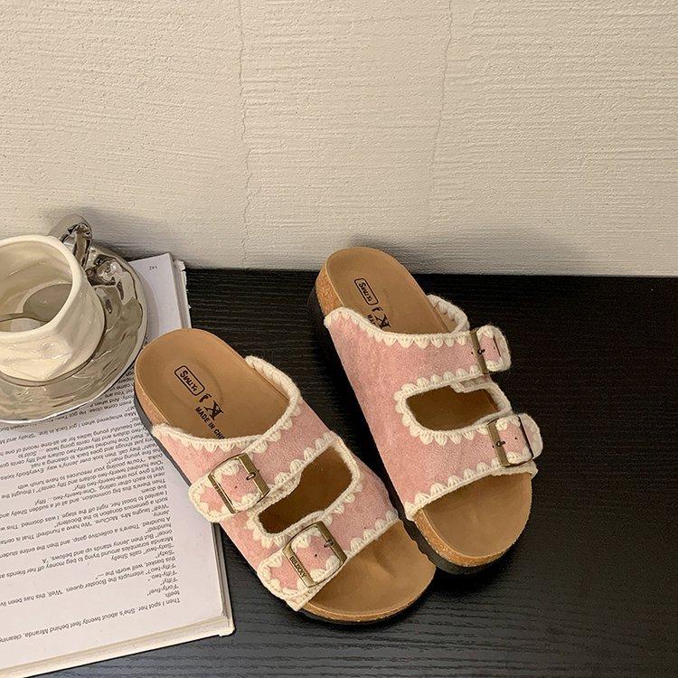 Thick-bottomed Boken slippers women's 2025 summer new versatile outer wear one-word belt buckle cool slippers Boken half slippers