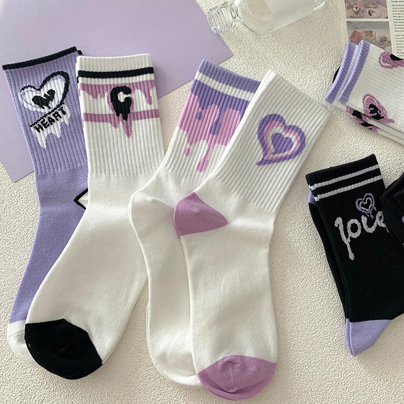 1Pair Purple Lovely Socks Children'S Women'S Warm Cotton Socks Medium Tube Autumn
