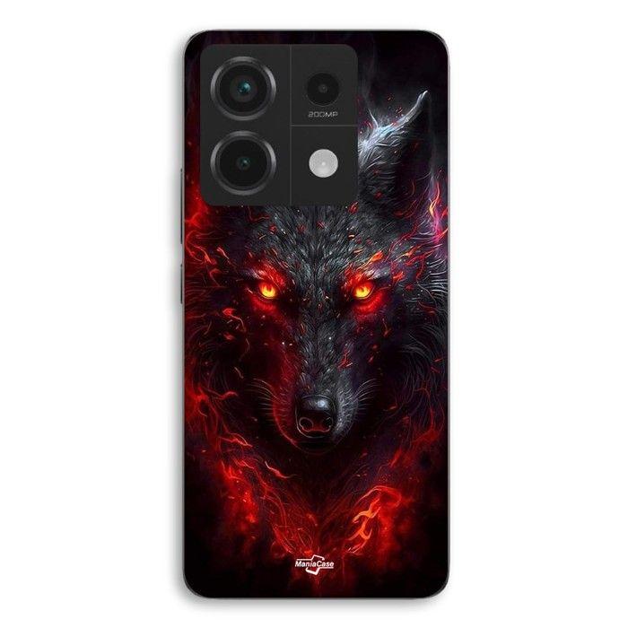 Coque de téléphone - MANIACASE - Xiaomi Redmi Note 13 Pro 5G - Silicone TPU - Souple - Loup noir feu rouge