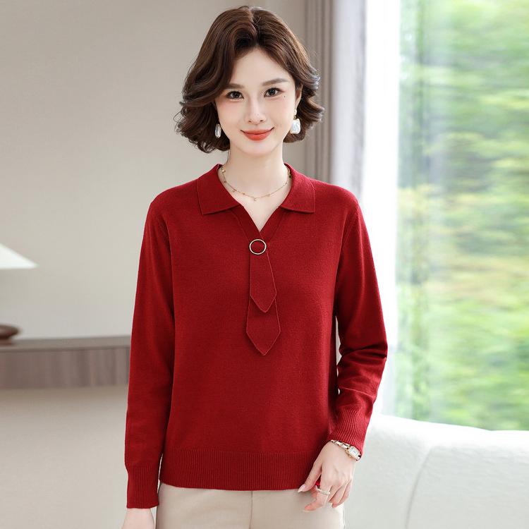Middle-aged Mother Spring New Chiffon Top Thin Shirt Long Sleeve Spring and Autumn Middle-aged and Elderly Women Summer Western-style Sweater