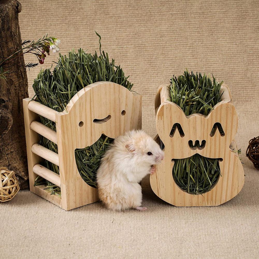 Bunny Chinchilla Cute Standing Wooden Rabbit Feeder Hay Box Hay Dispenser Stand Holder