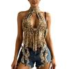 Summer New Sexy Halter Leopard Print Short Top Neck Streamer Turtleneck Women's Vest