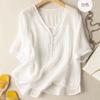 Short-sleeved T-shirt loose V-neck thin solid color versatile casual thin top summer new cotton and linen pullover T-shirt women