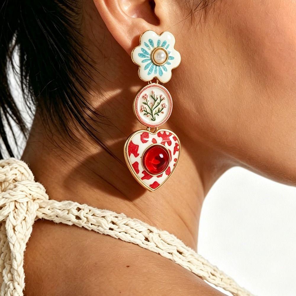 Charm Asymmetrical Enamel Dangle Earrings Flower Bohemian Dangle Earring  Women