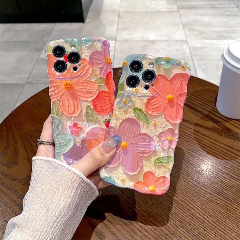 Advanced Korean Oil Painting Soft TPU Phone Case for Apple for iPhone 15 14 13 12 16promax Twist Featuring Beautiful Flowers