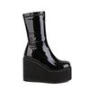 Foam Light-weight Sole Platform Wedges High Heels Girls Shoes Gloss Patent PU Leather Red White Ankle Stretch Booties Gothic Women Black Boots