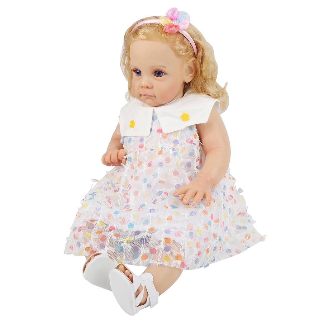 60cm Soft Lifelike Baby Girl Doll Lifelike Long Curly Hair Collectible Art Vinyl Doll