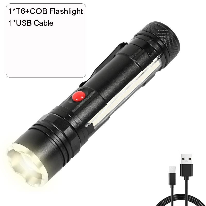 Powerful LED Flashlight with Magnet Portable Auto Repair Light 18650 Rechargeable Flashlights Waterproof Torch with Side Light
