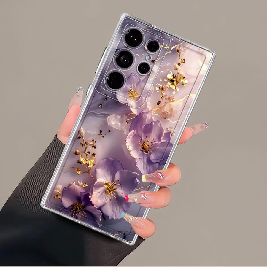Phone Cover Case for Samsung Galaxy S26 S21 S24 S23 Ultra S22 FE Note 20 Ultra 10 S20 Plus S25 Edge Flower Marble