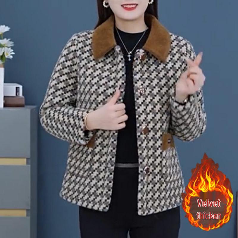 

Plaid Square Neck Autumn & Winter Coat for Stylish Mature Women 5XL абрикосовий