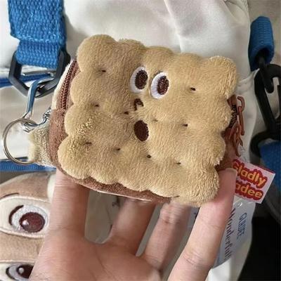 Keksförmige Plüsch-Kuchen-Kopfhörertasche, Reißverschluss-Plüsch-Plüsch-Kuchen-Münzbeutel, Plüsch-Keks-Geldbörse