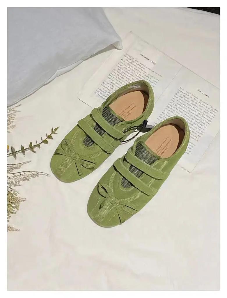 Women's Flat Casual Shoes Bow Tie Square Toe Velcro Shoes Women Leisure Flannel Spring Autumn Fashion Suede Zapatillas De Mujer