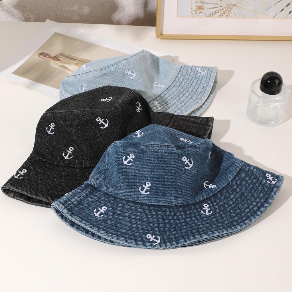 Fashionable washed denim anchor fisherman hat, Korean version simple sun hat, suitable for going out and playing