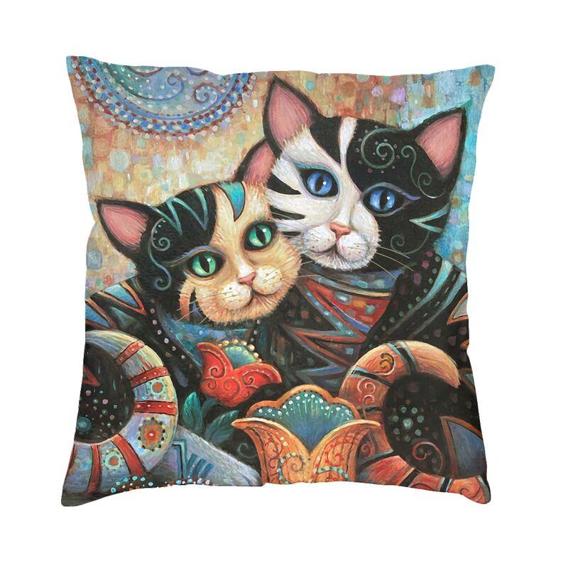 Federa Cuscino Gatto Pittura ad Olio Arte Gustav Klimt Motivo Oro Morbida Lusso Cuscino Decorazione Soggiorno