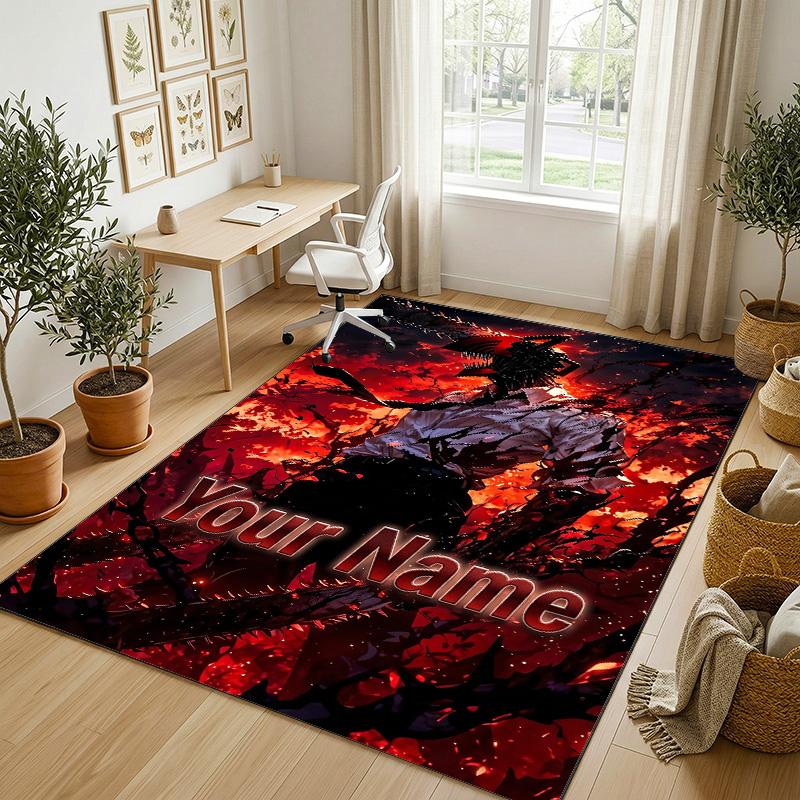 Personalized Crystal Velvet Carpet,Chainsaw Man Custom Printed Name, Plush Area Rug For Home Indoor Decor
