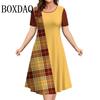Summer Women's Striped 3D Printed Short Sleeve Crew Neck Dress