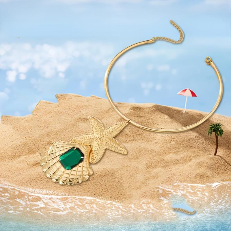 Ensemble Boucles d'oreilles Collier Étoile de mer Coquillage Vent d'été Océan Ensemble d'accessoires de mode exagérés personnalisés pour femmes