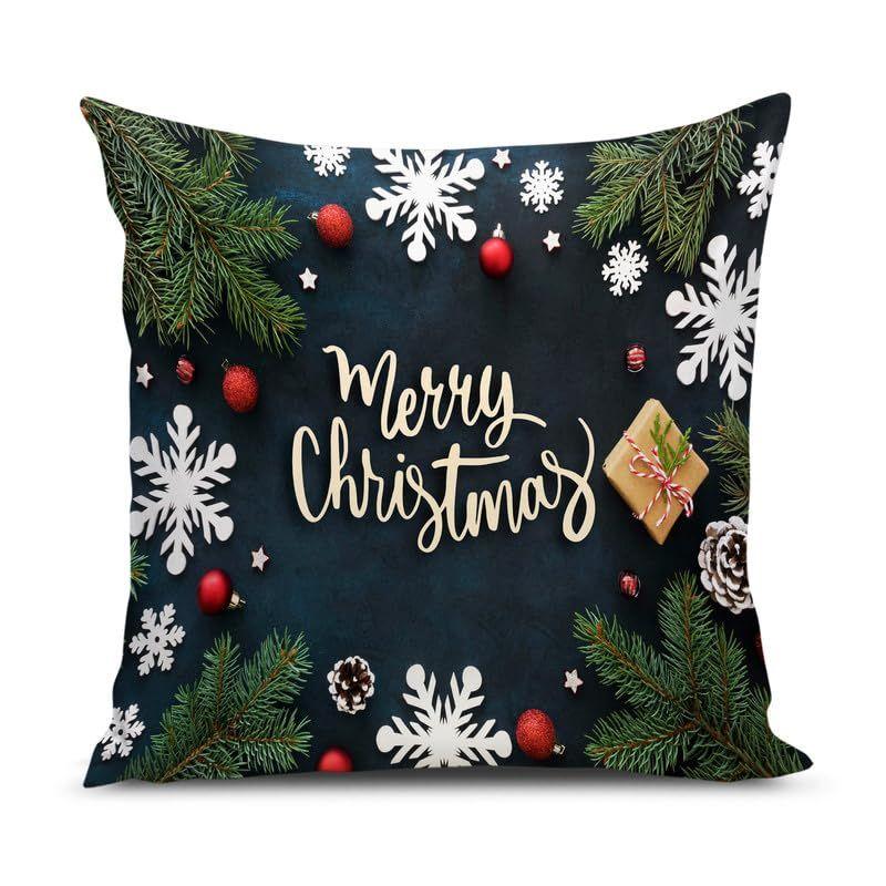 Soft Fabric Designer Decorative Printed Merry Christmas Theme Cushion Cover Xmas Decorations for Sofa Living Room Set of 5 16 X 16 Inch Multi