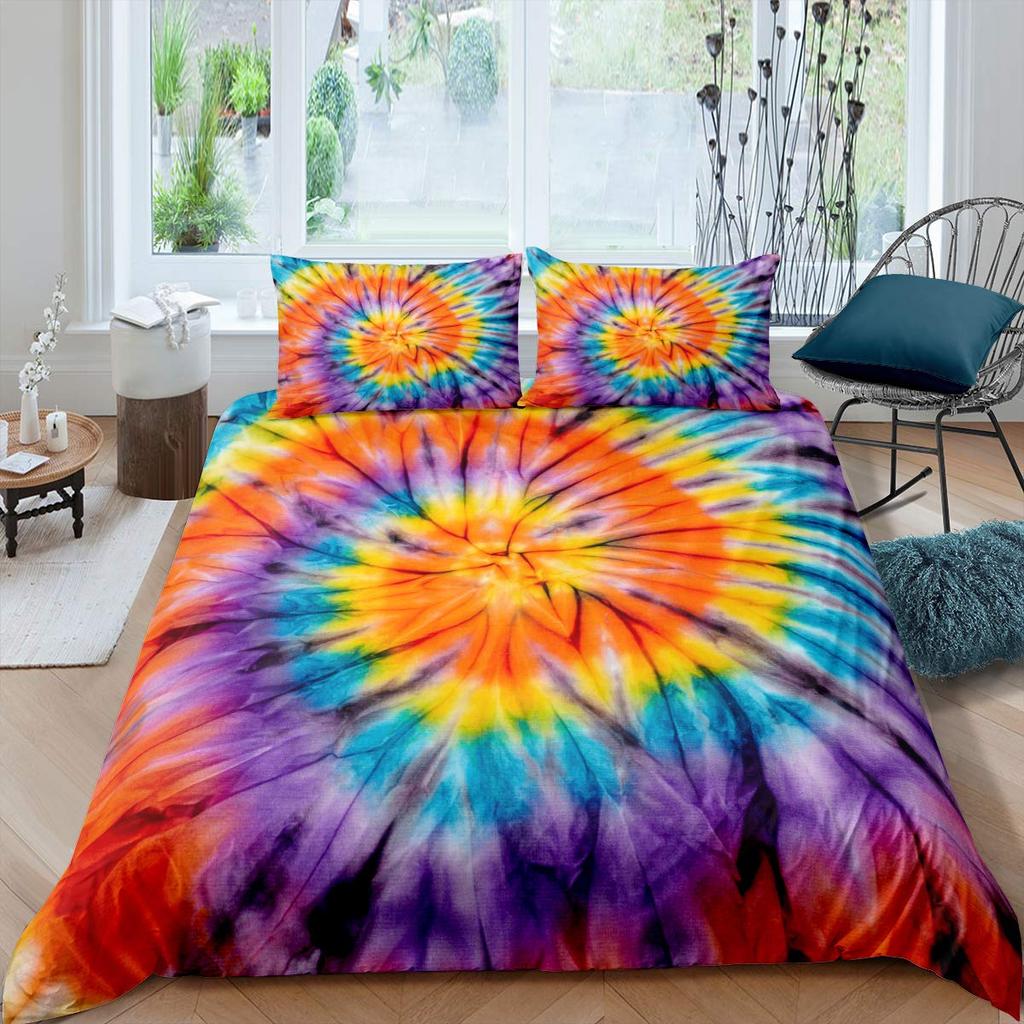 Psychedelic Swirl Duvet Cover Set For Kids Adults Fractal Art Comforter Cover Girls Abstract Artwork Circle Floral Bedding Set