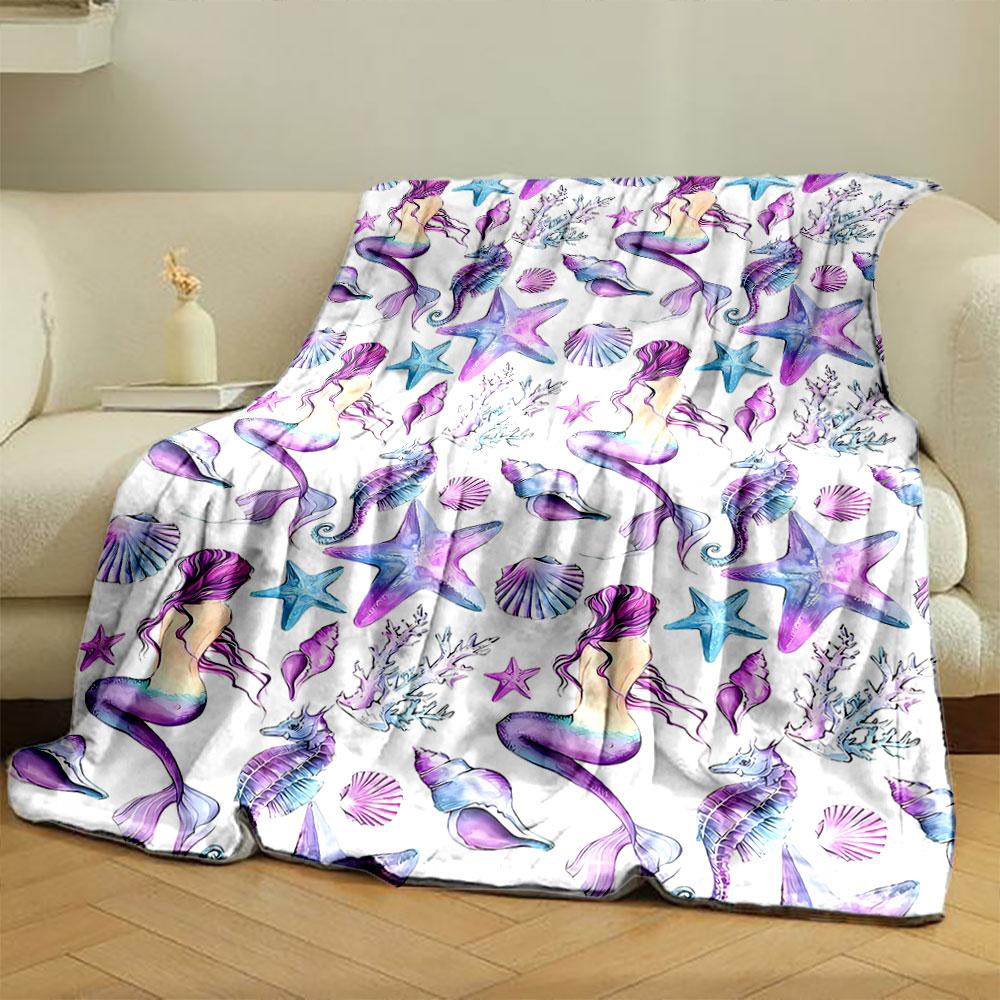 Mermaid Sea Creature Blanket Bedroom Blanket for Livingroom Couch Lunch Break Soft Throw for Friend's Festival Gift