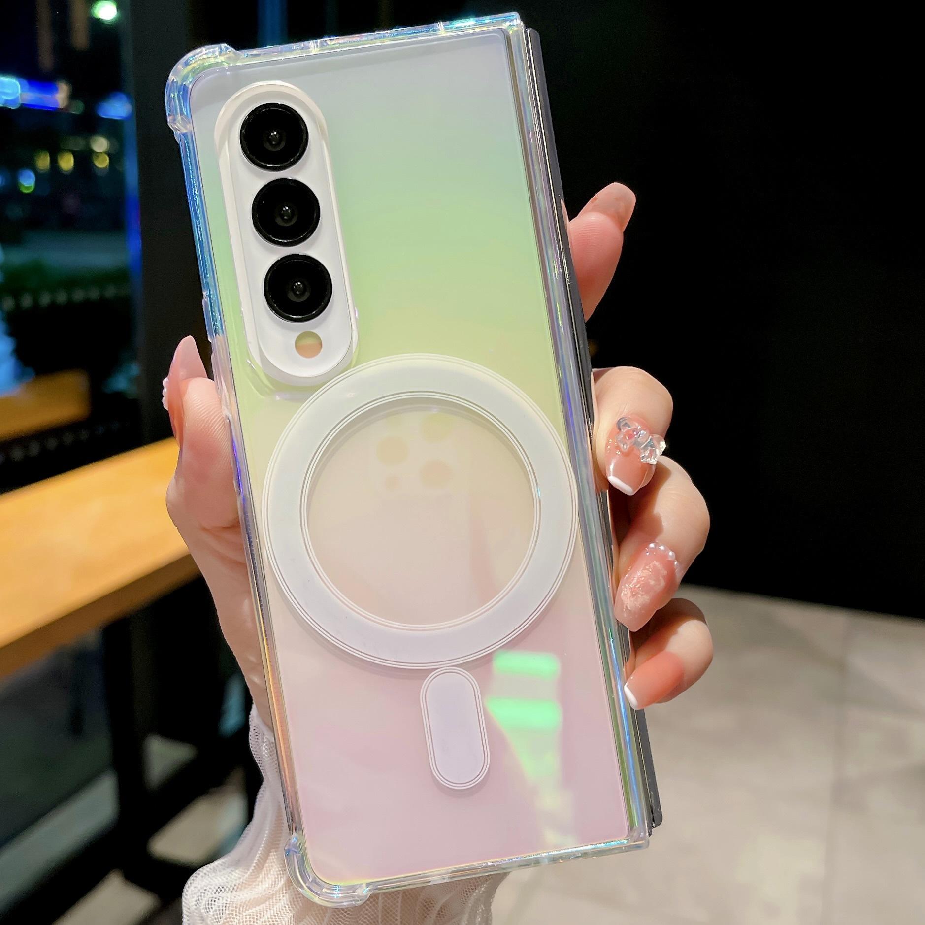 

Suitable for Samsung Z Flip7 Folding Mobile Phone Case Galaxy Z Fold6 Color Plated Magnetic 3 4 5 Laser Color Change Up and down folding screen: Z FILP7